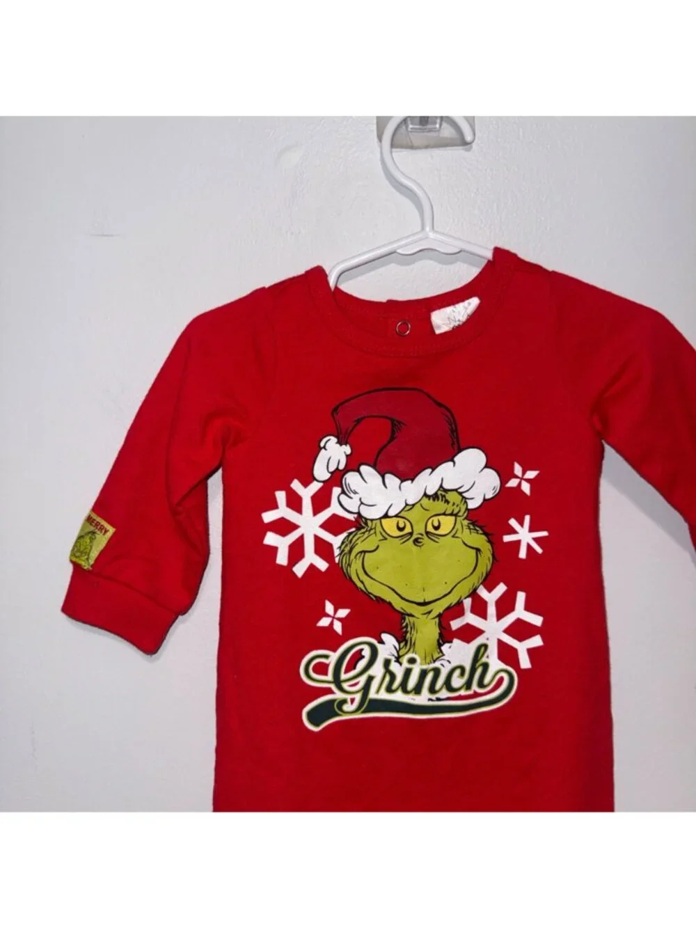 Dr. Seuss Baby Grinch Red Long Sleeve Holiday Romper 3-6 Months